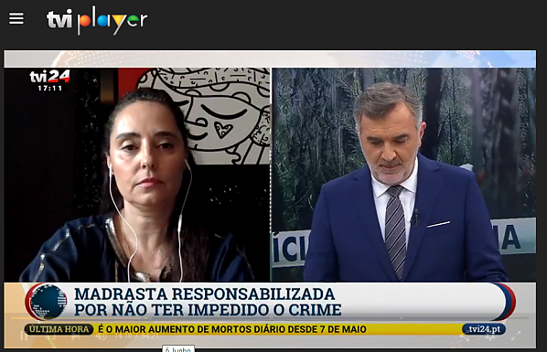 Dra Patrícia Baltazar Resende, convidada para dar a sua opinião no Noticiário das 17h da TVI24, no âmbito do crime relacionado com a Valentina